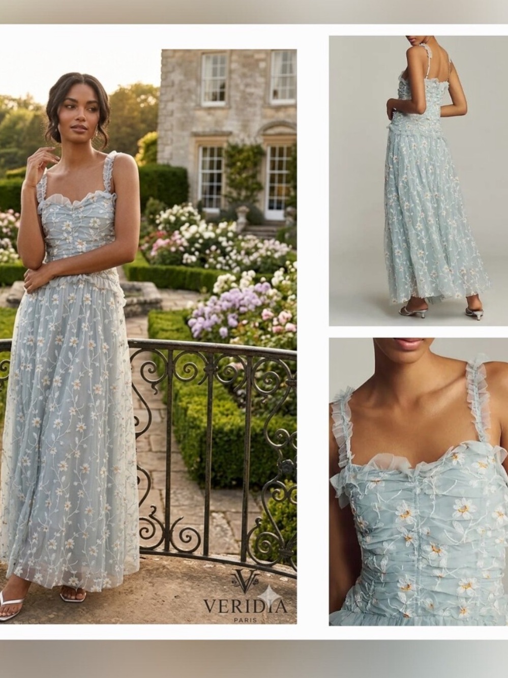 Anthropologie Pale Blue Floral Lace Maxi Dress